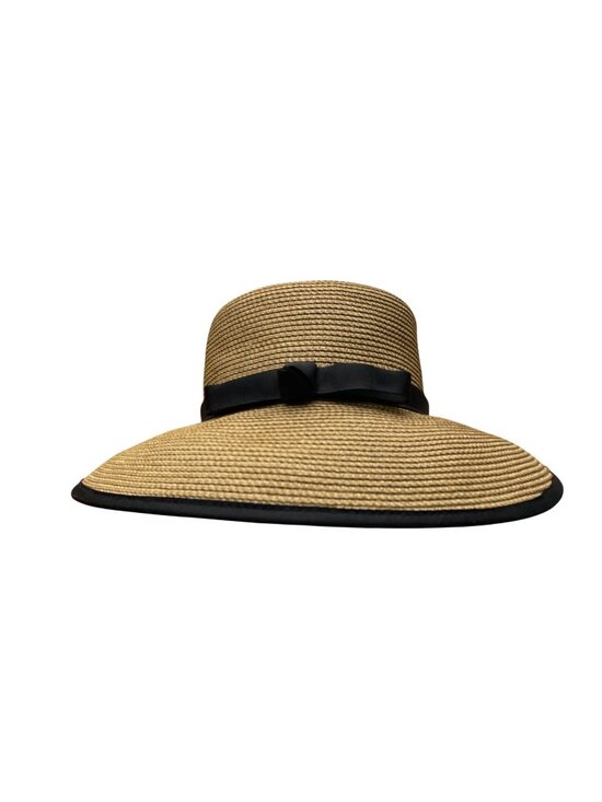Eric Javits Womens Natural & Black Squishee Straw Sun Hat Adjustable Band OS main image 7
